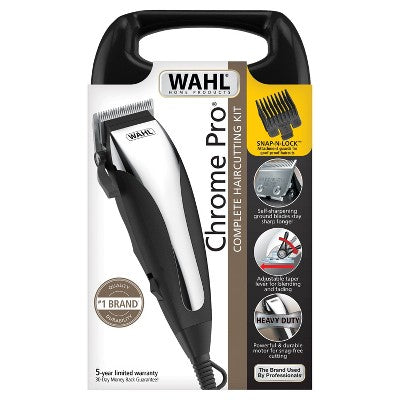 Wahl Chrome Cut Corded Electric Hair Clipper Kit with Self Sharpening Blades and 12 Haircutting Attachment Guards - Imperfect Box This is Beauty US