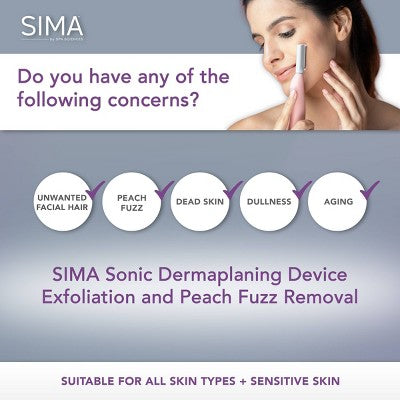 Spa Sciences SIMA Deluxe Sonic Dermaplaning Tool for Exfoliation & Peach Fuzz Removal - Imperfect Box This is Beauty US