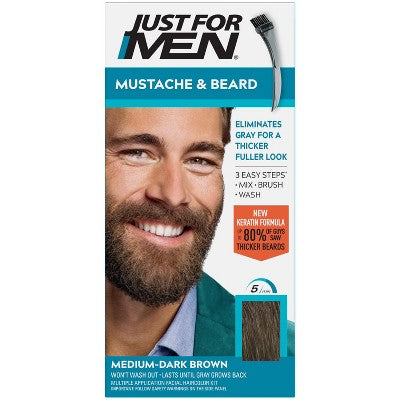Just For Men Mustache & Beard Coloring for Gray Hair with Brush Included Medium Dark Brown M40 - New This is Beauty US
