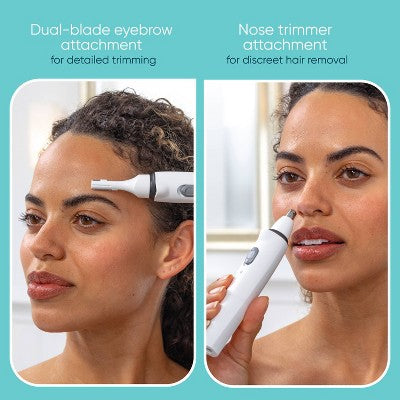 Conair Girlbomb Wet and Dry Cordless Rechargeable Face Shaver with Nose, Ear, Eyebrow and Bikini Trimmer Attachments Set 6pc - New This is Beauty US