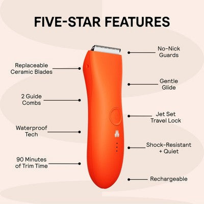 Meridian Trimmer Premium Pubic; Body Hair Trimmer for Men & Women Below-the-Belt Groomer, Ball Trimmer, Bikini Trimmer, Bonus Pouch Blaze - Imperfect Box This is Beauty US
