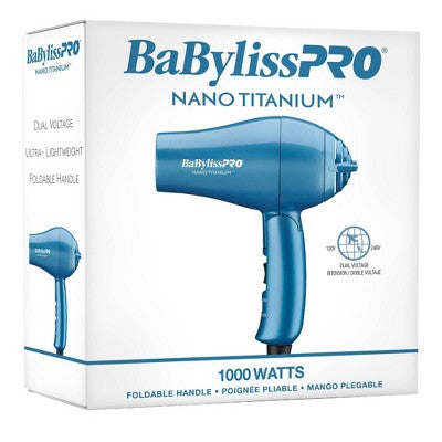 BaBylissPRO Nano Titanium Travel Hair Dryer - Blue - 1000W This is Beauty US