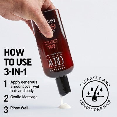 American Crew 3-in-1 Shampoo, Conditioner and Body Wash 15.2 fl oz - Imperfect Container This is Beauty US