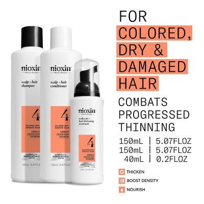 Nioxin System 4 Hair Thickening Colored & Damaged Hair Shampoo & Conditioner Kit - 3ct This is Beauty US