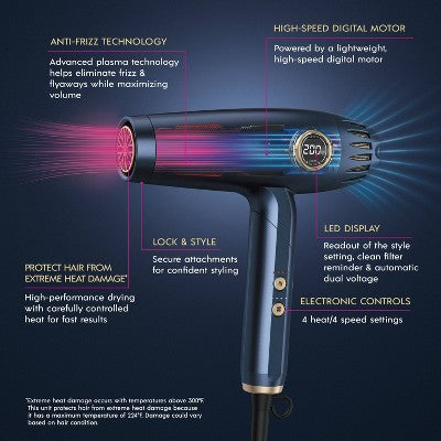 InfinitiPRO by Conair DigitalAIRE Folding Handle Hair Dryer Blue 1875 Watts - Imperfect Box This is Beauty US