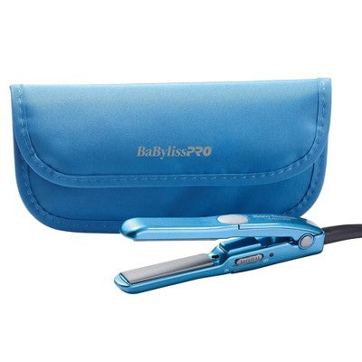 BaBylissPRO Nano Titanium Mini Flat Iron & Pouch Blue - New This is Beauty US