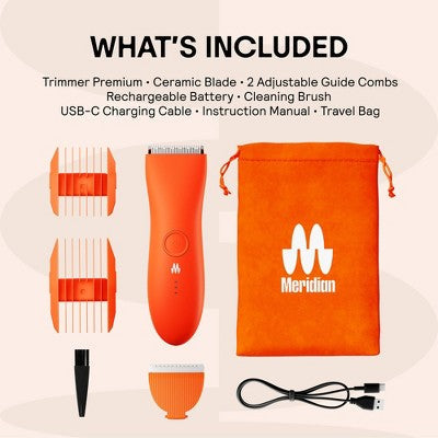 Meridian Trimmer Premium Pubic; Body Hair Trimmer for Men & Women Below-the-Belt Groomer, Ball Trimmer, Bikini Trimmer, Bonus Pouch Blaze - Imperfect Box This is Beauty US