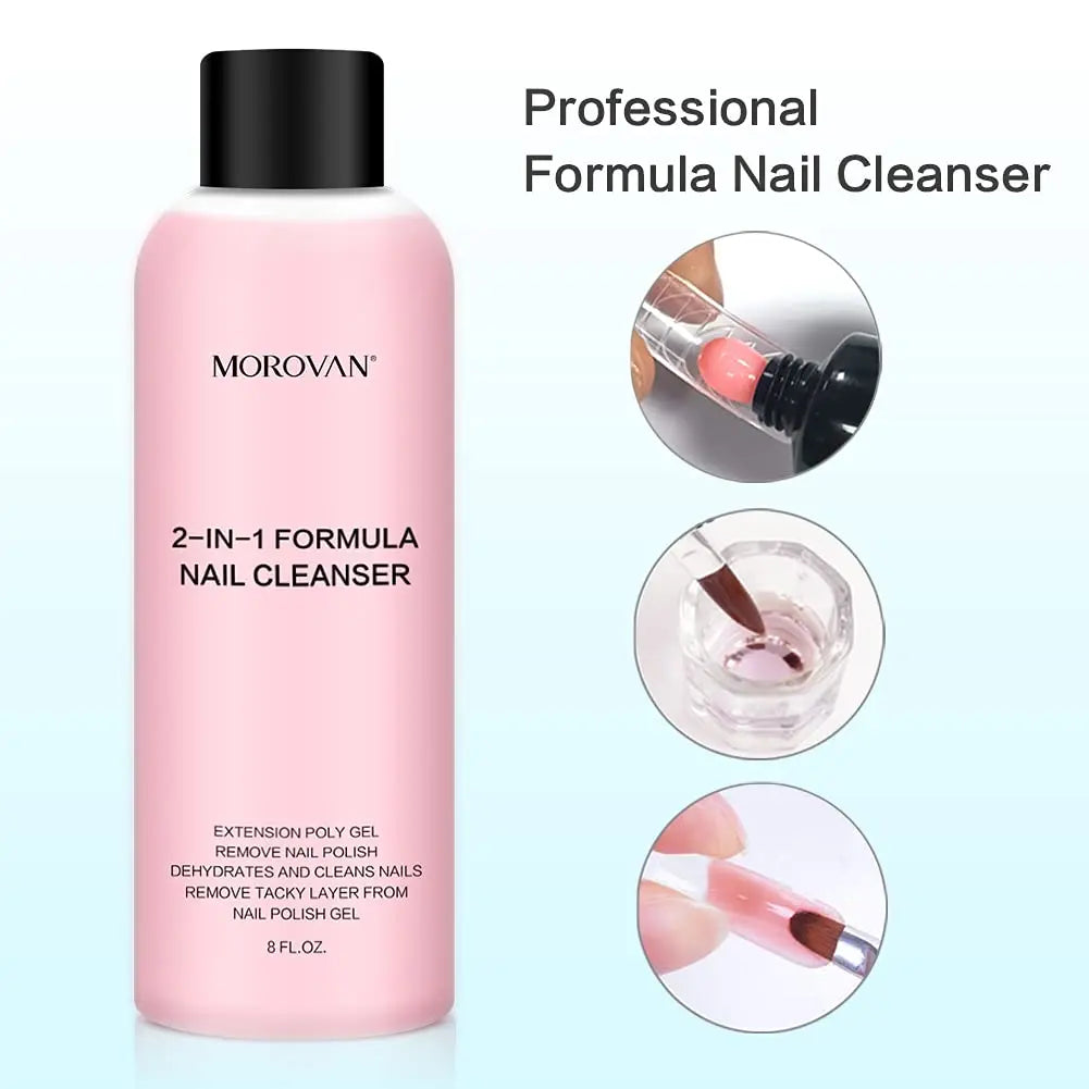 8oz Nail Cleanser 2 in 1 (Poly Nail Extension Gel Slip Solution+Professional Nail Cleanser) Nail Polish Remover Lint-free Slip Blushimmer