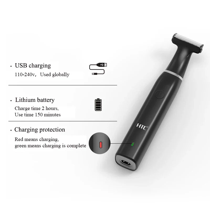 HTC Men's Electric Groin Hair Trimmer Pubic Hair Trimmer Body Grooming Clipper for Men Bikini Epilator Rechargeable Shaver Razor WTN Essentials