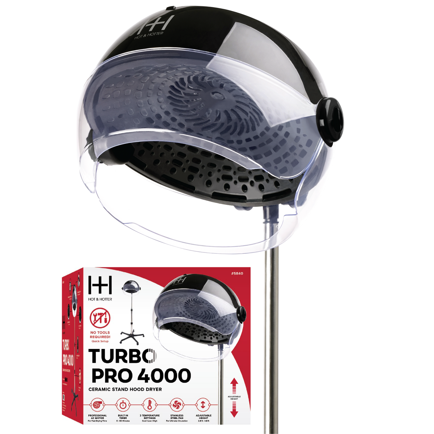 Hot & Hotter Ceramic Turbo Pro 4000 Hood Dryer, 1 Count Salon Standing Dryer, Black Annie International, Inc.