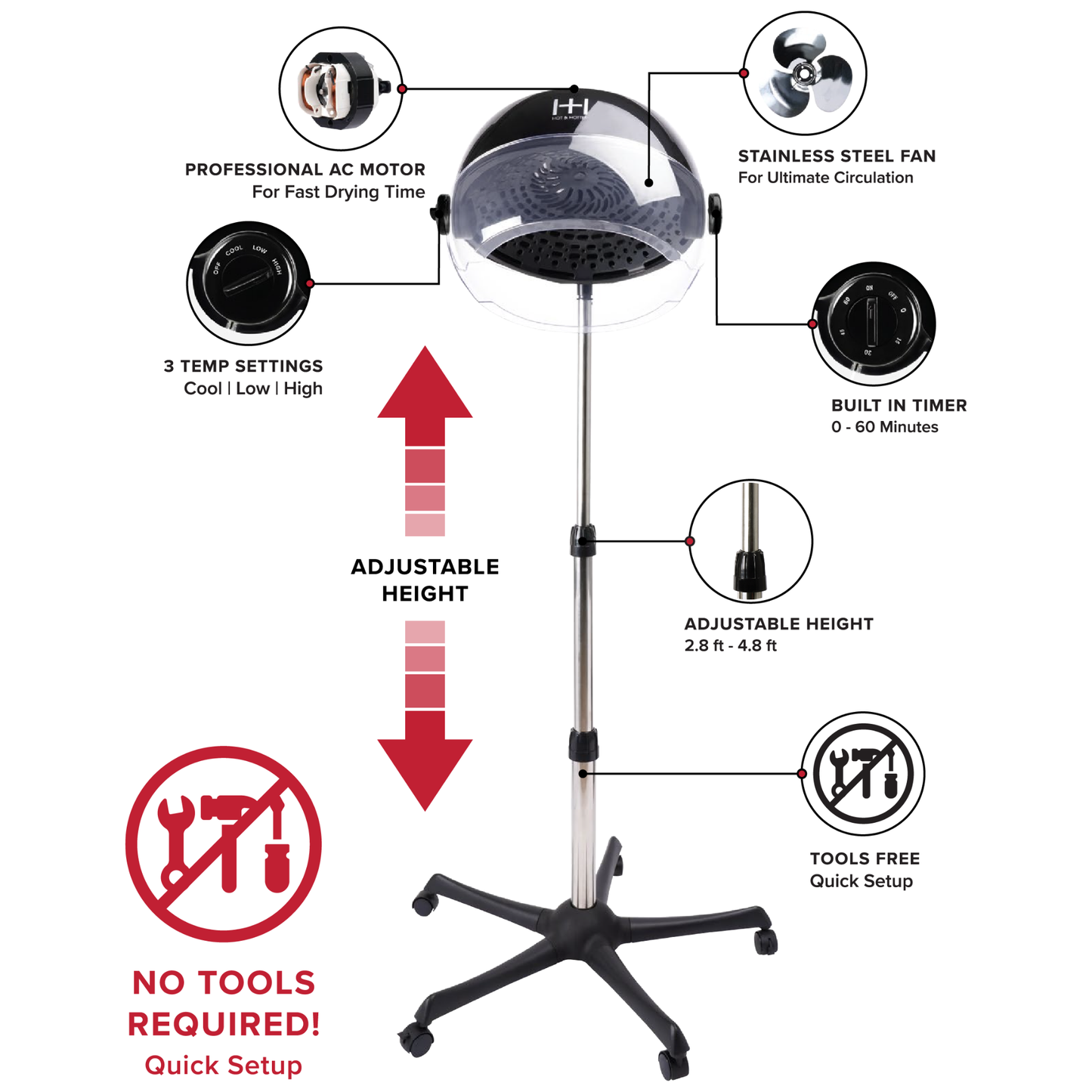 Hot & Hotter Ceramic Turbo Pro 4000 Hood Dryer, 1 Count Salon Standing Dryer, Black Annie International, Inc.