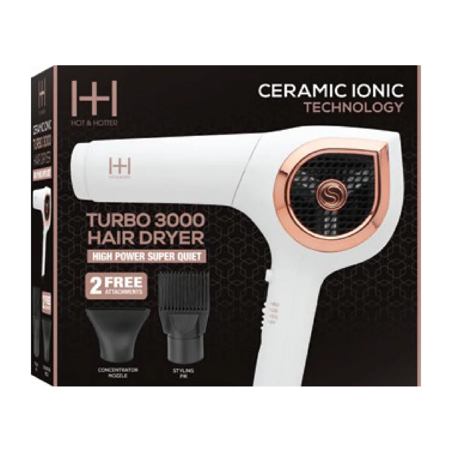 Hot & Hotter Ceramic Ionic Turbo 3000 Hair Dryer, 1 Count, White Annie International, Inc.
