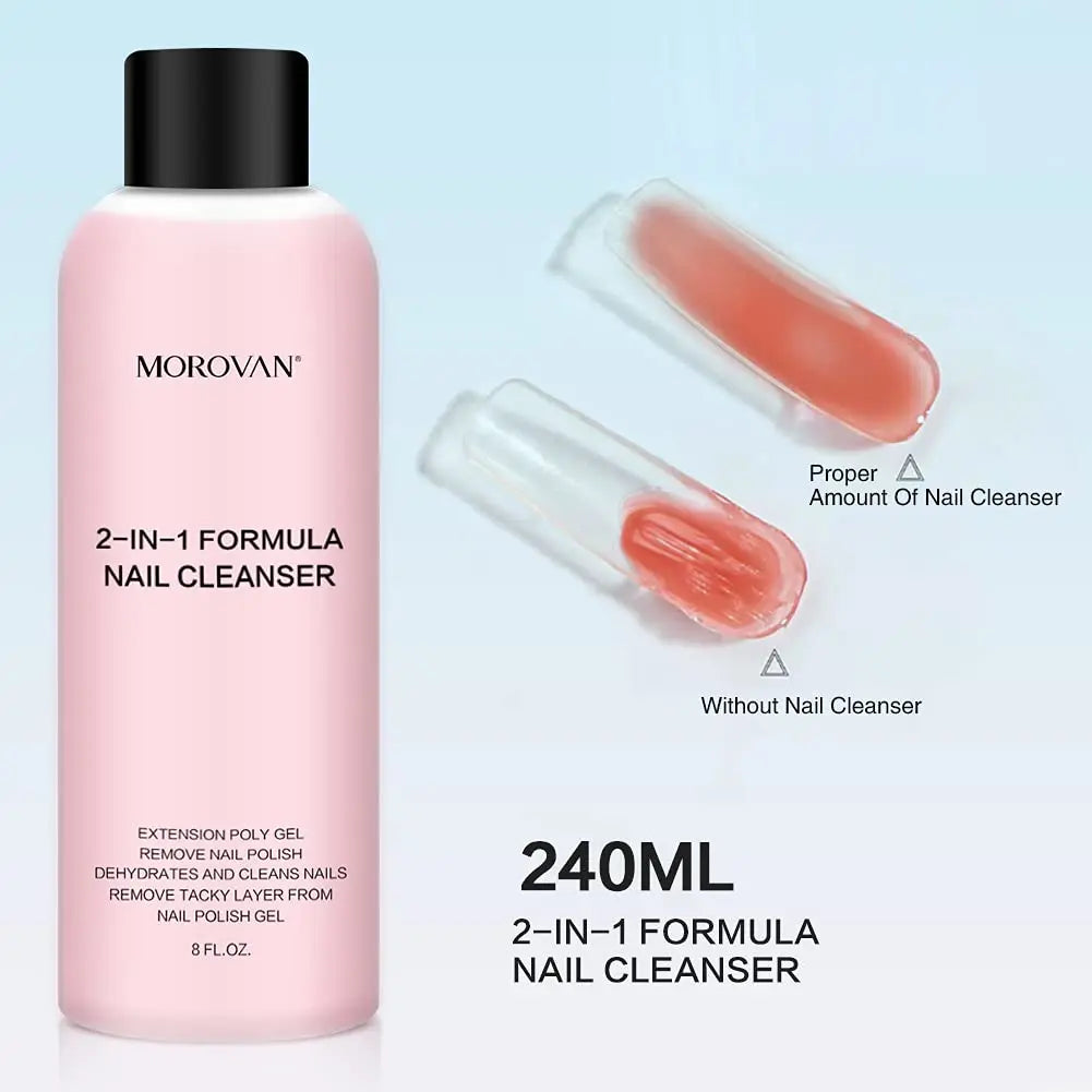 8oz Nail Cleanser 2 in 1 (Poly Nail Extension Gel Slip Solution+Professional Nail Cleanser) Nail Polish Remover Lint-free Slip Blushimmer