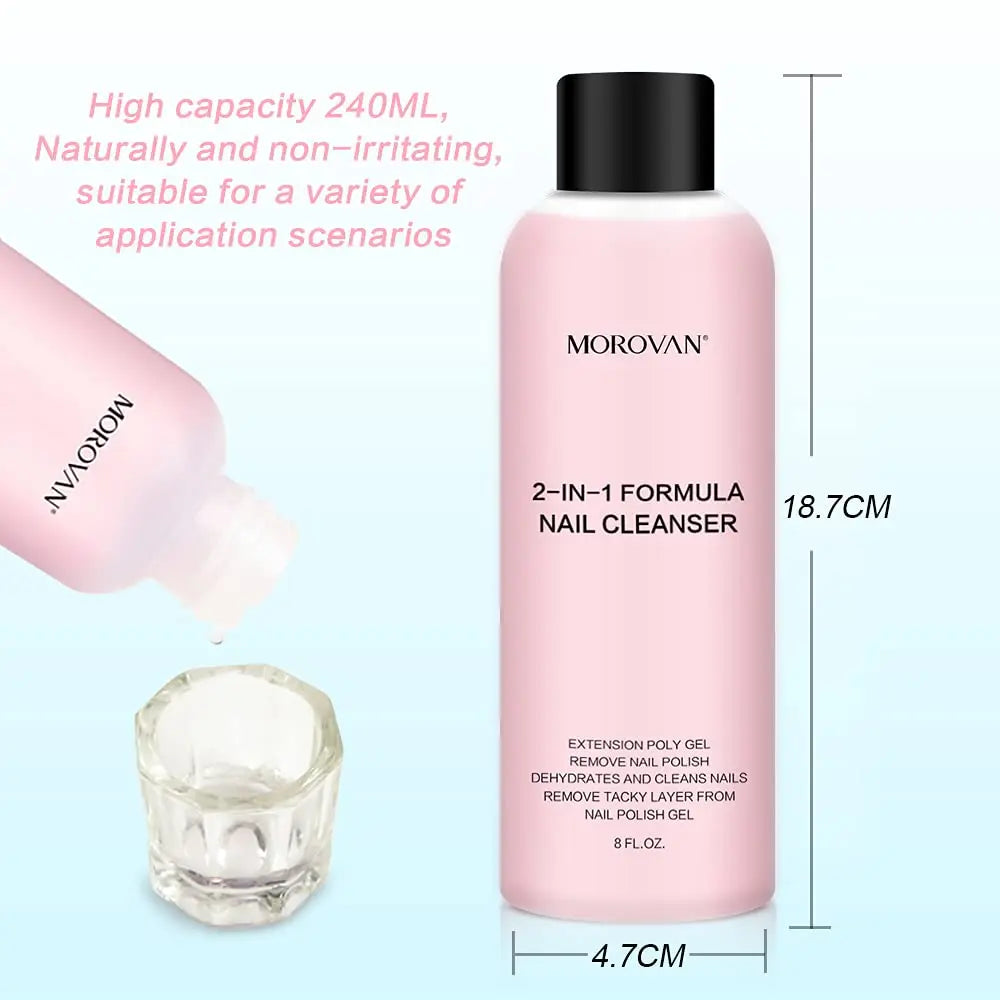 8oz Nail Cleanser 2 in 1 (Poly Nail Extension Gel Slip Solution+Professional Nail Cleanser) Nail Polish Remover Lint-free Slip Blushimmer