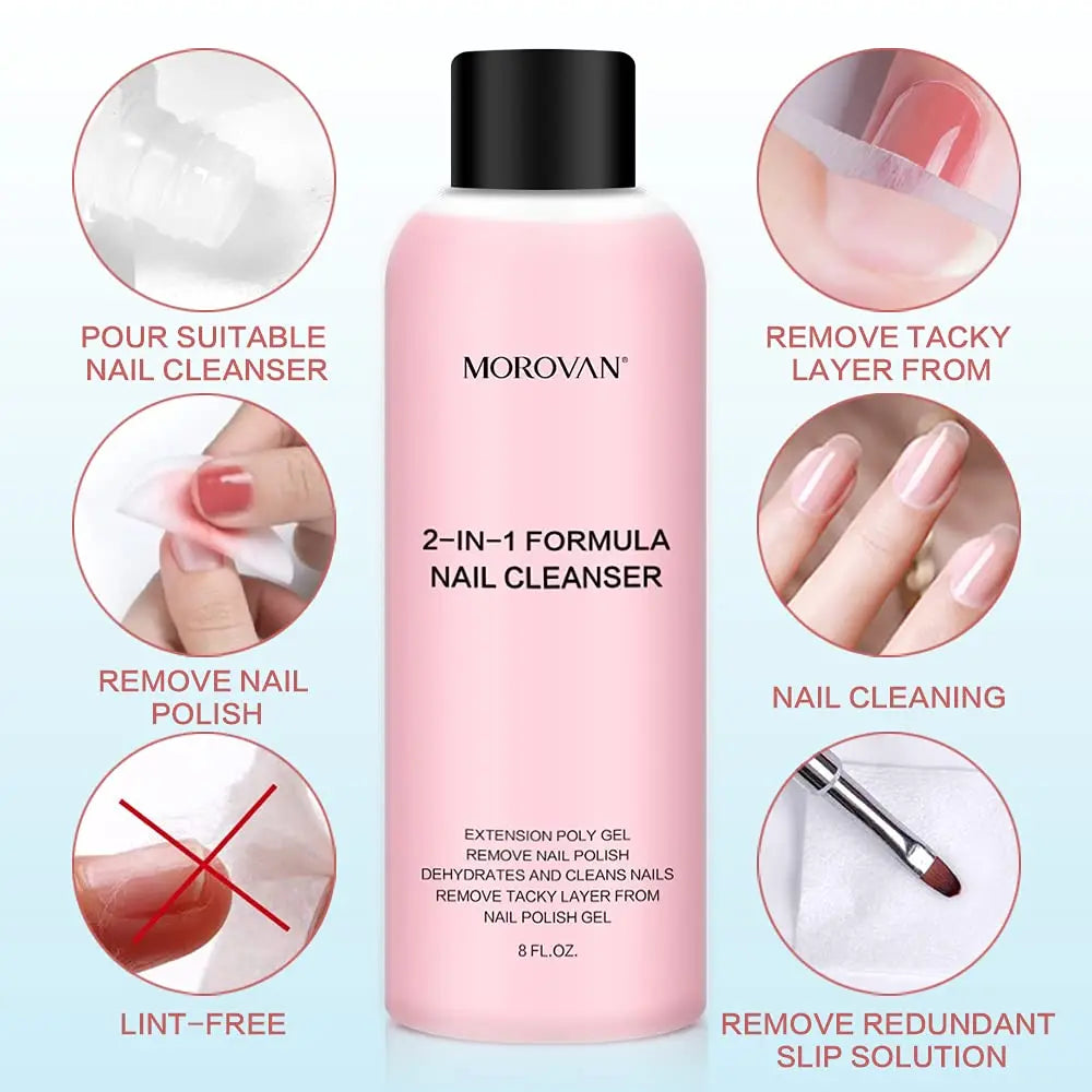 8oz Nail Cleanser 2 in 1 (Poly Nail Extension Gel Slip Solution+Professional Nail Cleanser) Nail Polish Remover Lint-free Slip Blushimmer