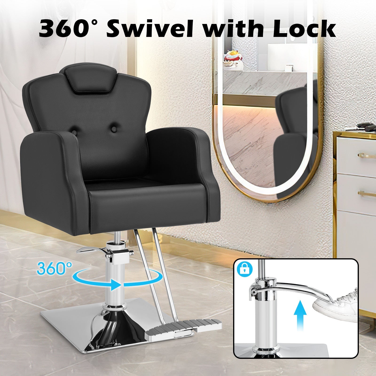 Heavy Duty Salon Chair with 360 Degrees Swivel-Black DirectDeals
