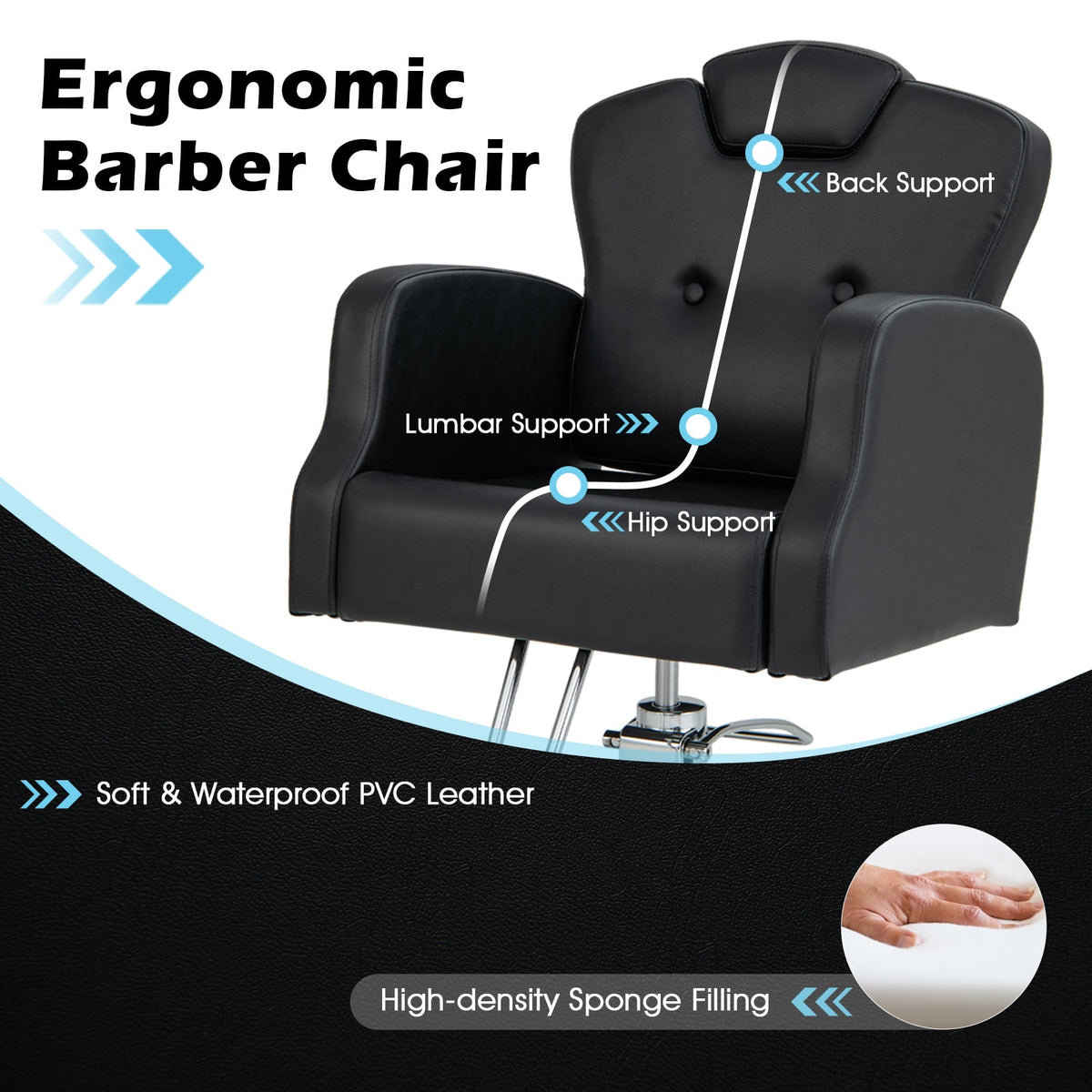 Heavy Duty Salon Chair with 360 Degrees Swivel-Black GBruno Store