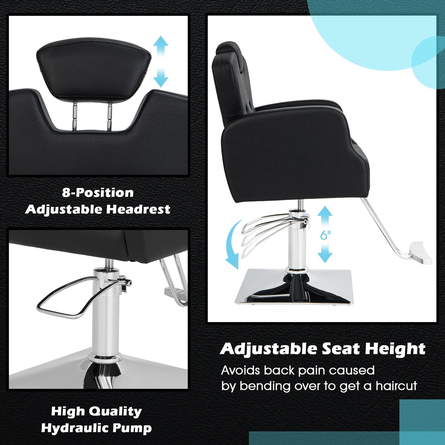 Heavy Duty Salon Chair with 360 Degrees Swivel-Black DirectDeals