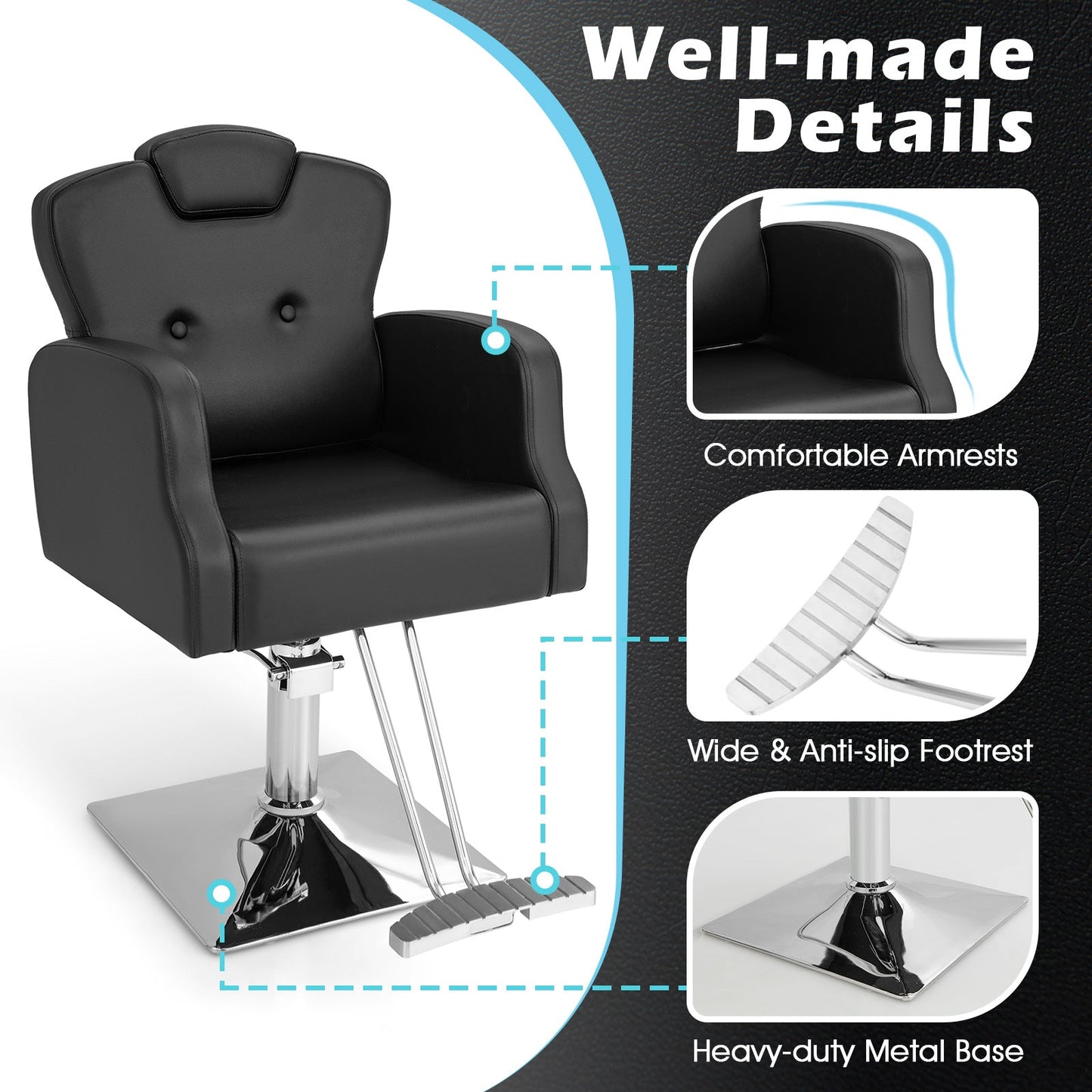 Heavy Duty Salon Chair with 360 Degrees Swivel-Black DirectDeals