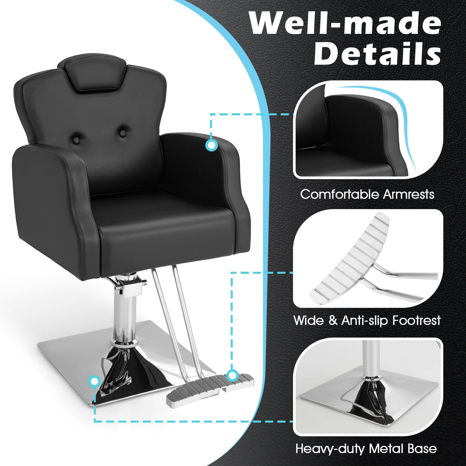 Heavy Duty Salon Chair with 360 Degrees Swivel-Black DirectDeals