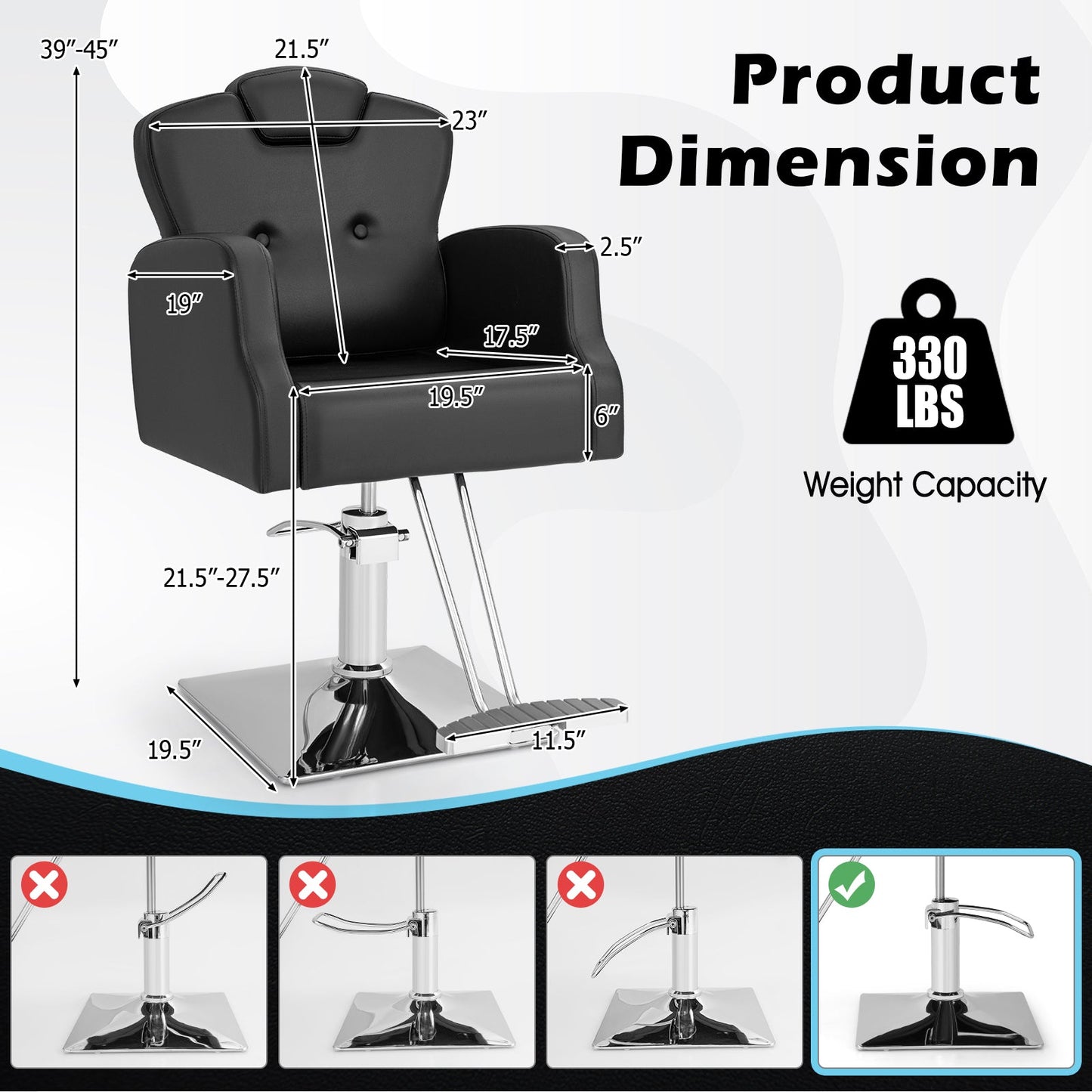 Heavy Duty Salon Chair with 360 Degrees Swivel-Black DirectDeals