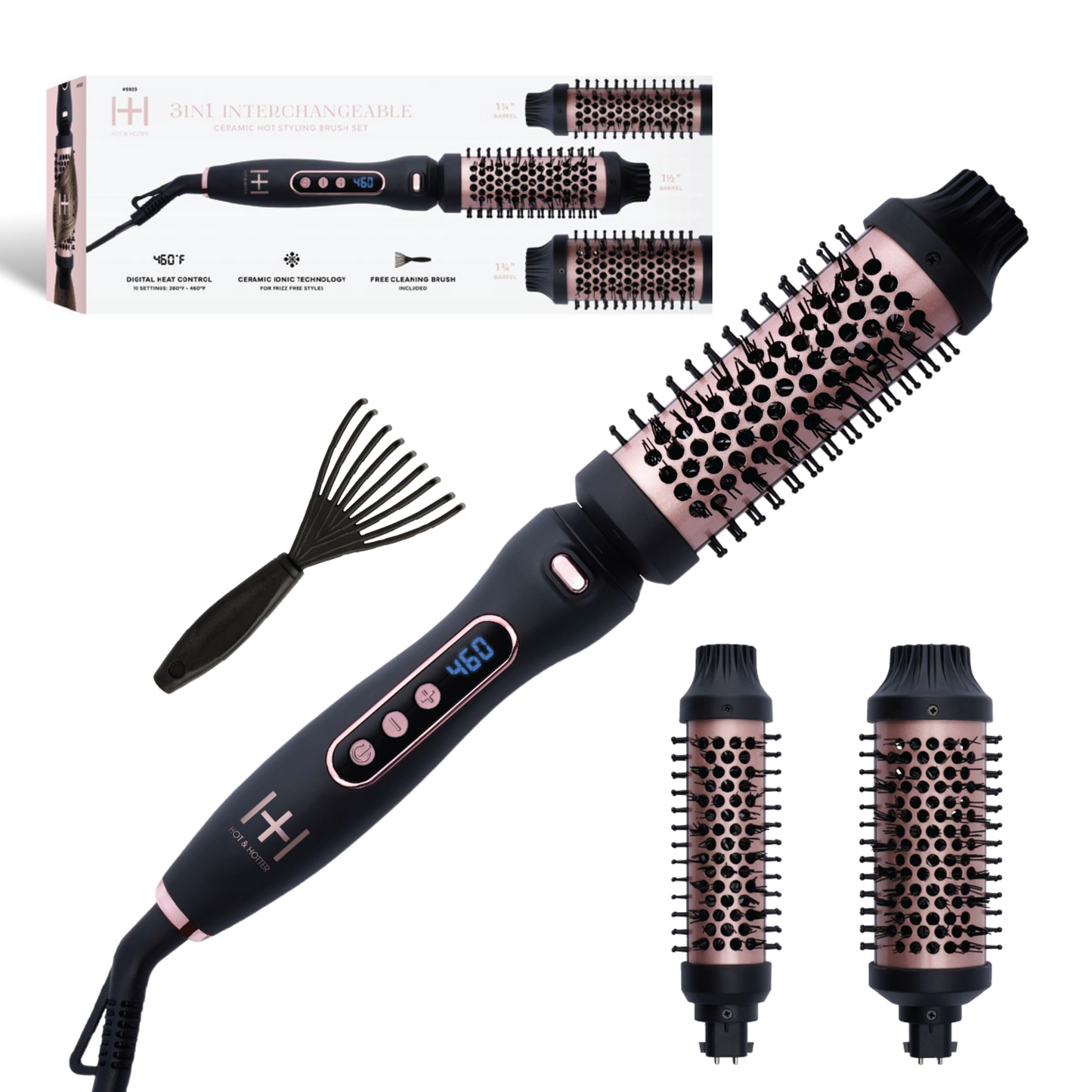 Hot & Hotter 3 in 1  Ceramic Hot Styling Brush Set, 1 Count, Black Annie International, Inc.