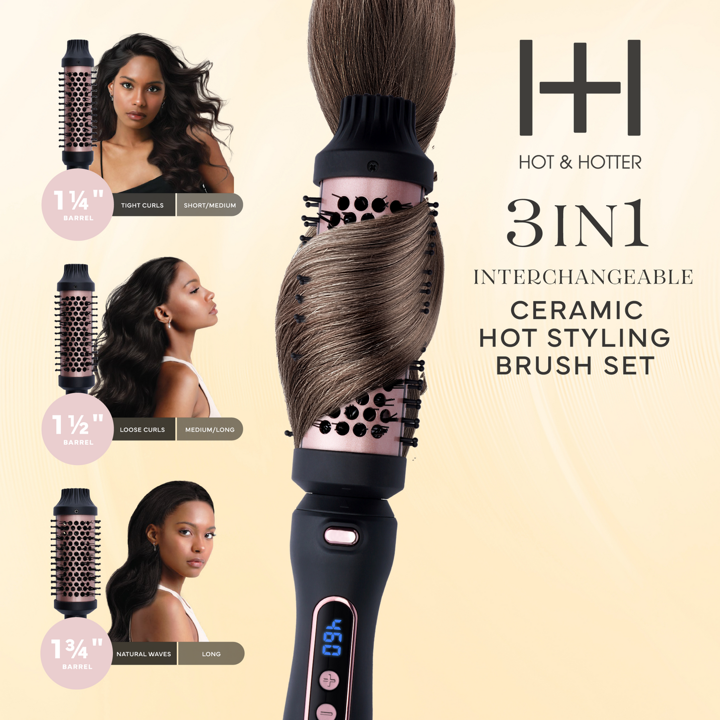 Hot & Hotter 3 in 1  Ceramic Hot Styling Brush Set, 1 Count, Black Annie International, Inc.