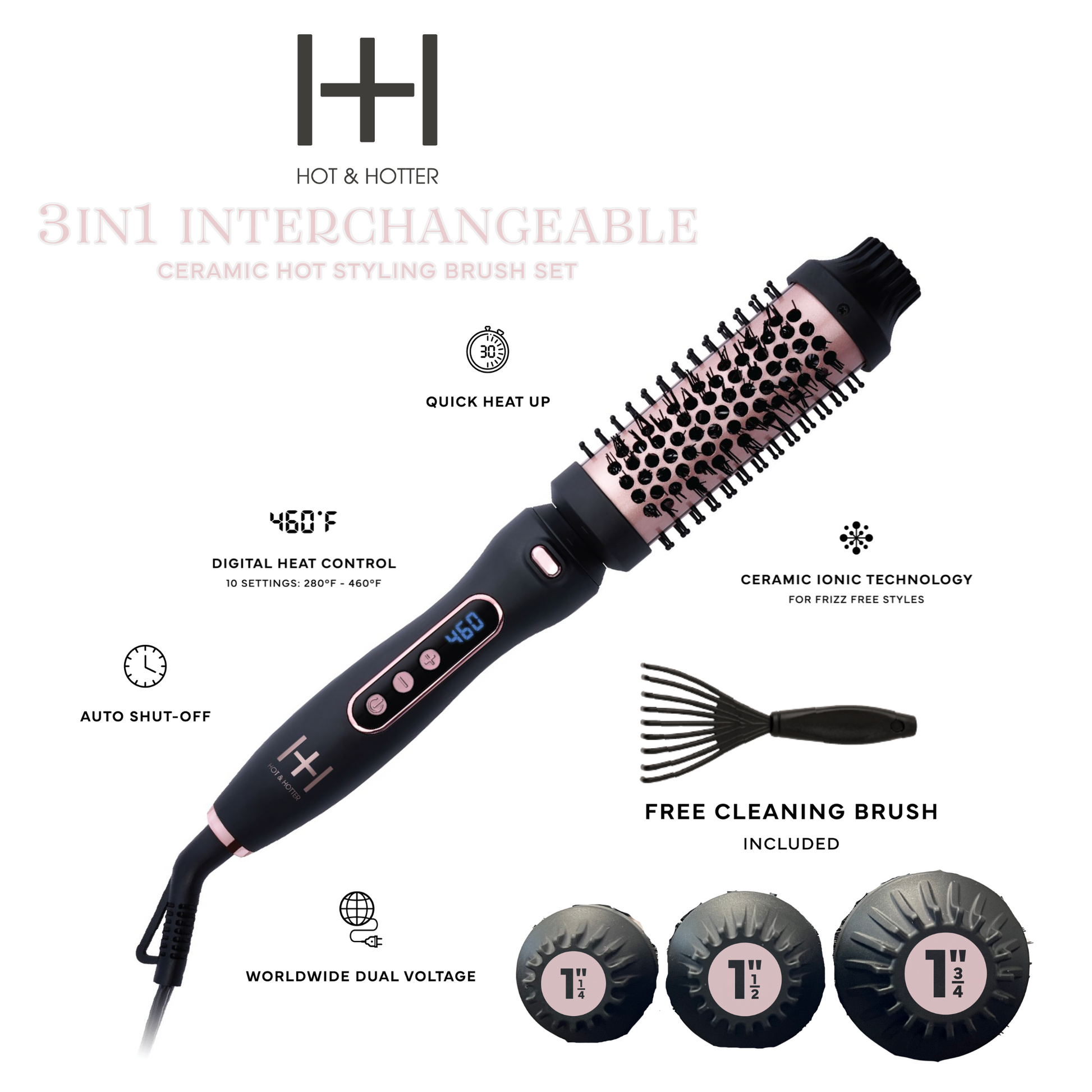Hot & Hotter 3 in 1  Ceramic Hot Styling Brush Set, 1 Count, Black Annie International, Inc.