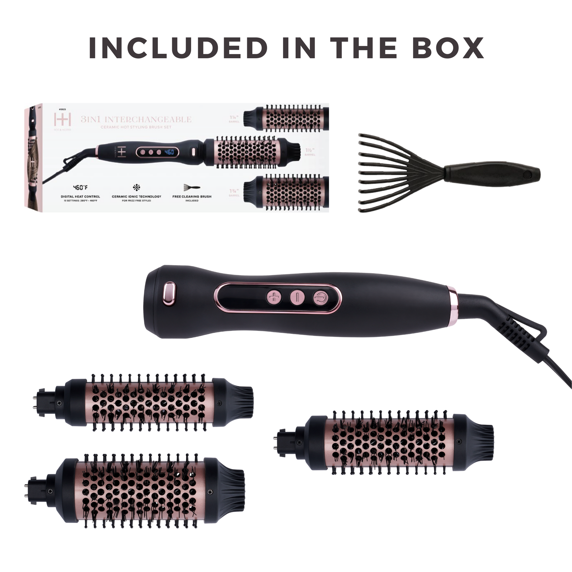 Hot & Hotter 3 in 1  Ceramic Hot Styling Brush Set, 1 Count, Black Annie International, Inc.