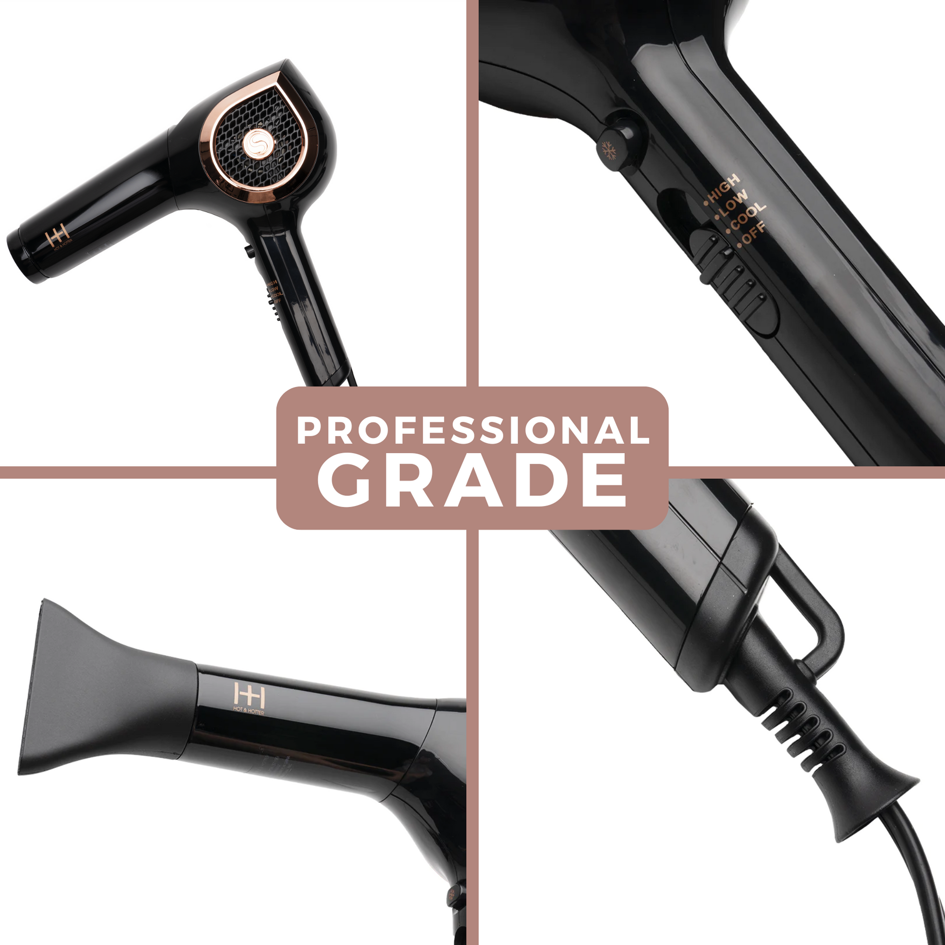 Hot & Hotter Ceramic Ionic Turbo 3000 Hair Dryer, 1 Count, Black & Rose Gold Annie International, Inc.