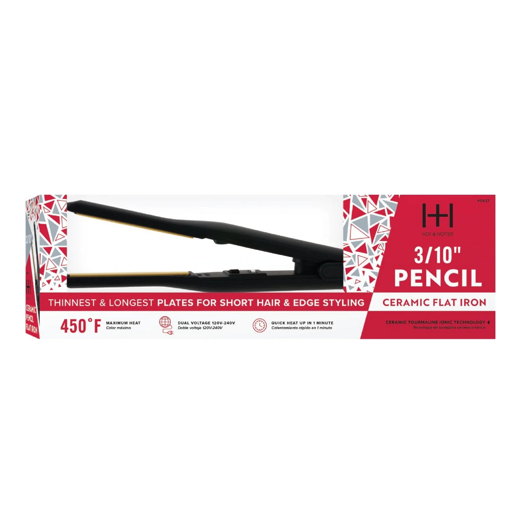 Hot & Hotter Pencil Ceramic Tourmaline Flat Iron 3/10 Inch, 1 Count Thin Hair Straightener, Black Annie International, Inc.
