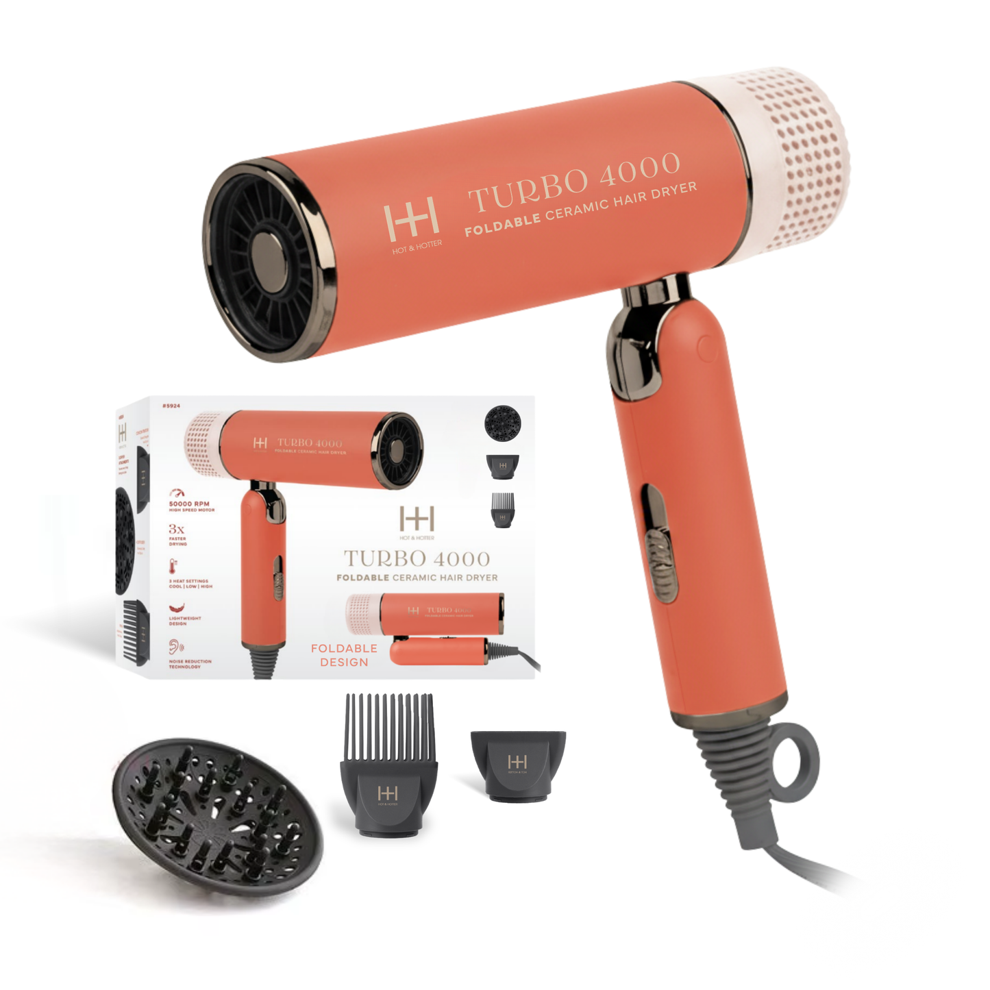 Hot & Hotter Ceramic Turbo 4000 Foldable Hair Dryer, 1 Count, Orange Annie International, Inc.