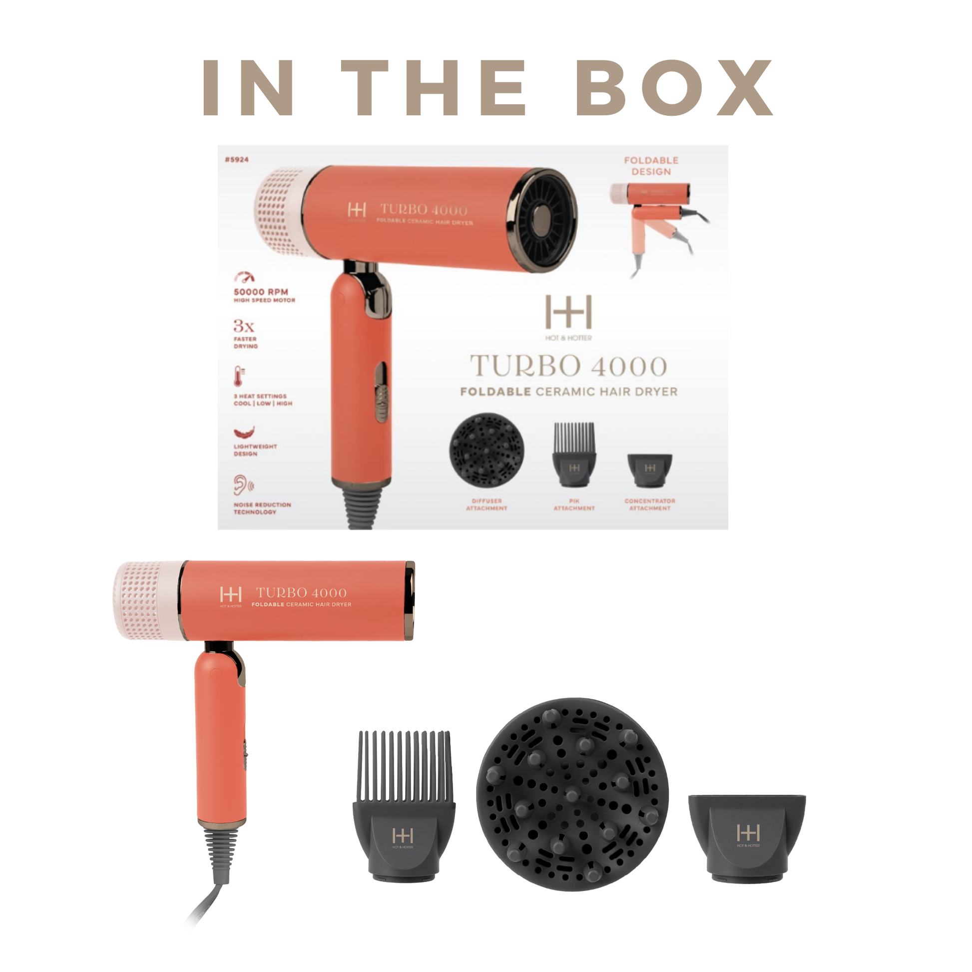 Hot & Hotter Ceramic Turbo 4000 Foldable Hair Dryer, 1 Count, Orange Annie International, Inc.
