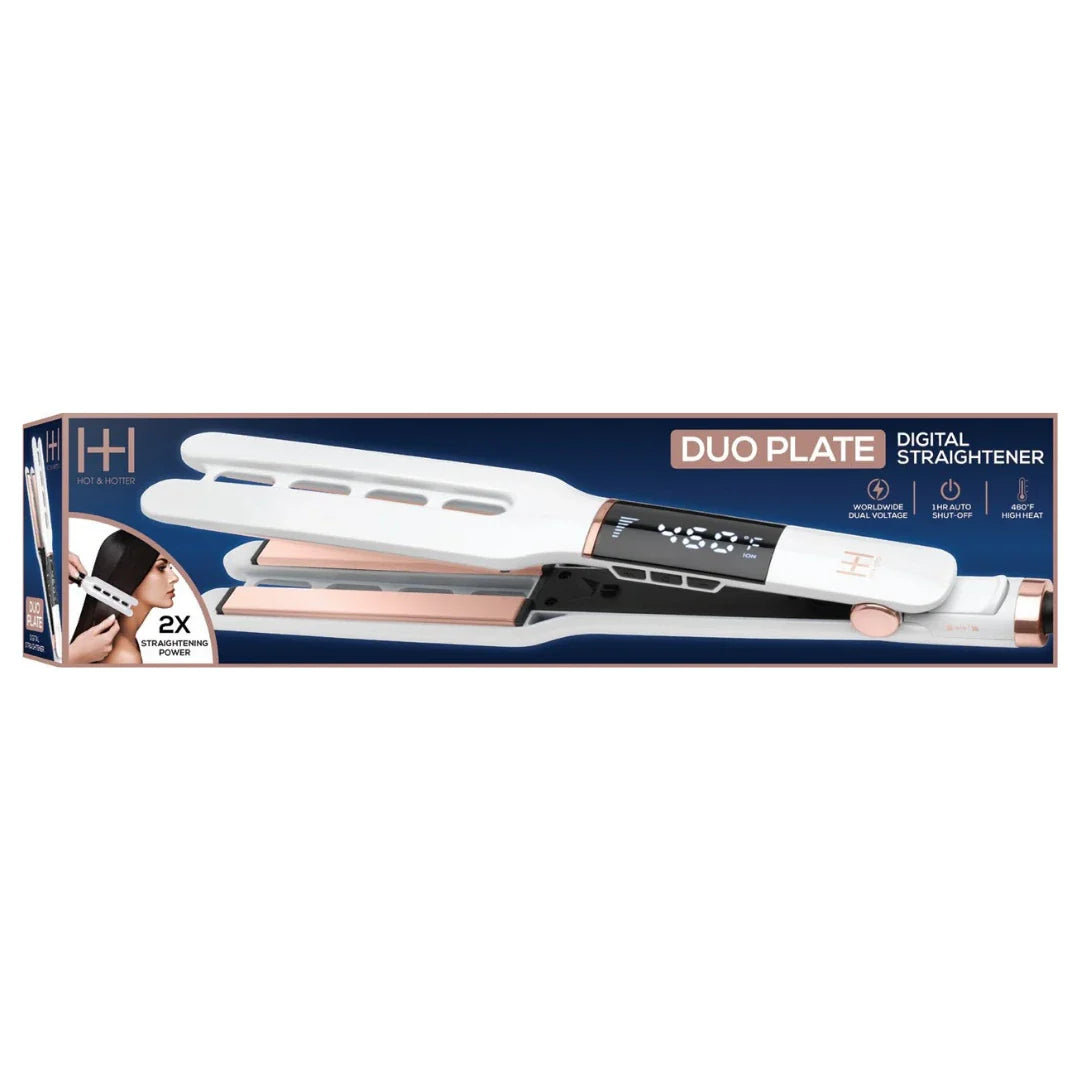 Hot & Hotter Dual Plate Digital Ceramic Flat Iron 1/2in, 1 Count Hair Straightener, White Annie International, Inc.