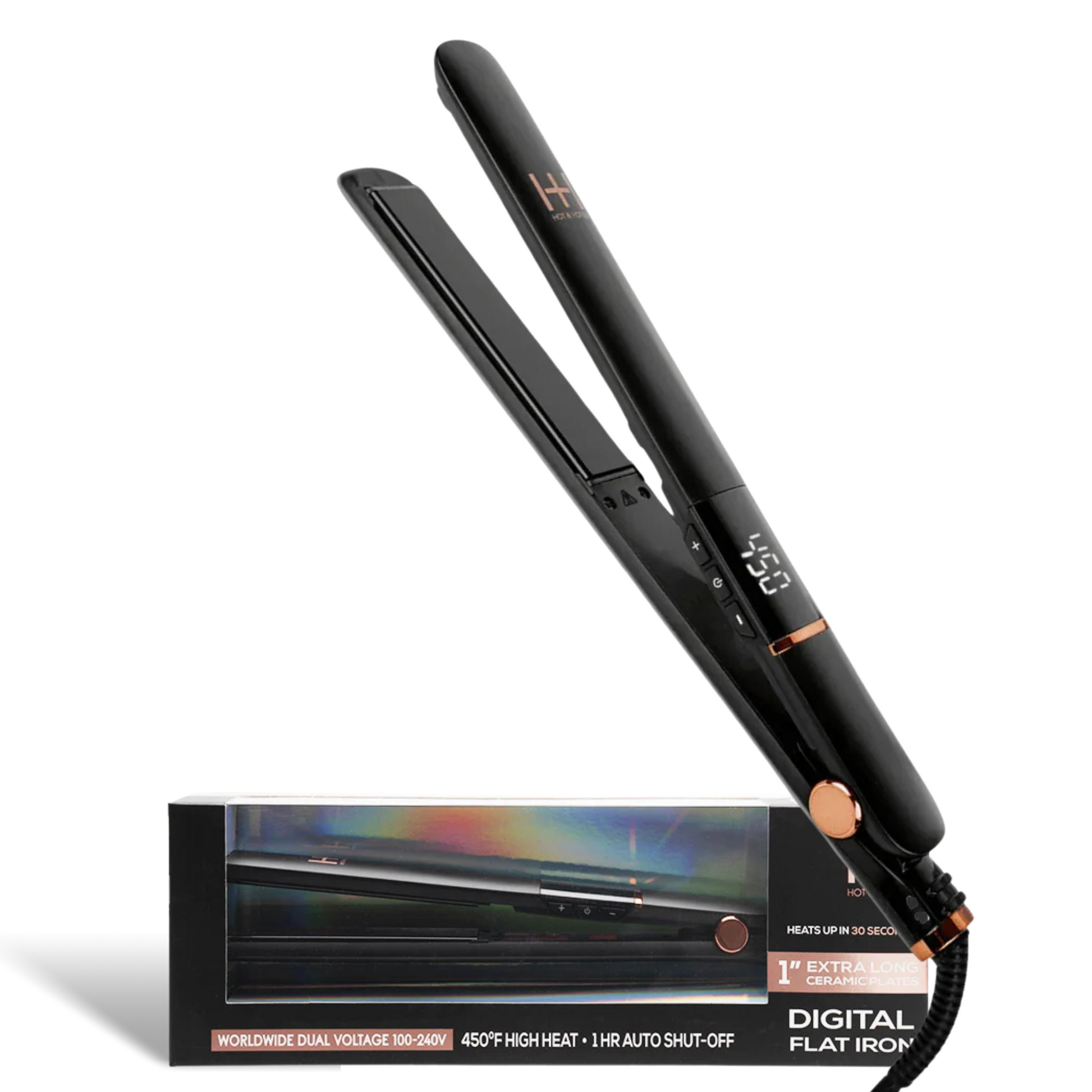 Hot & Hotter Extra Long Ceramic Digital Flat Iron 1in, Black Annie International, Inc.
