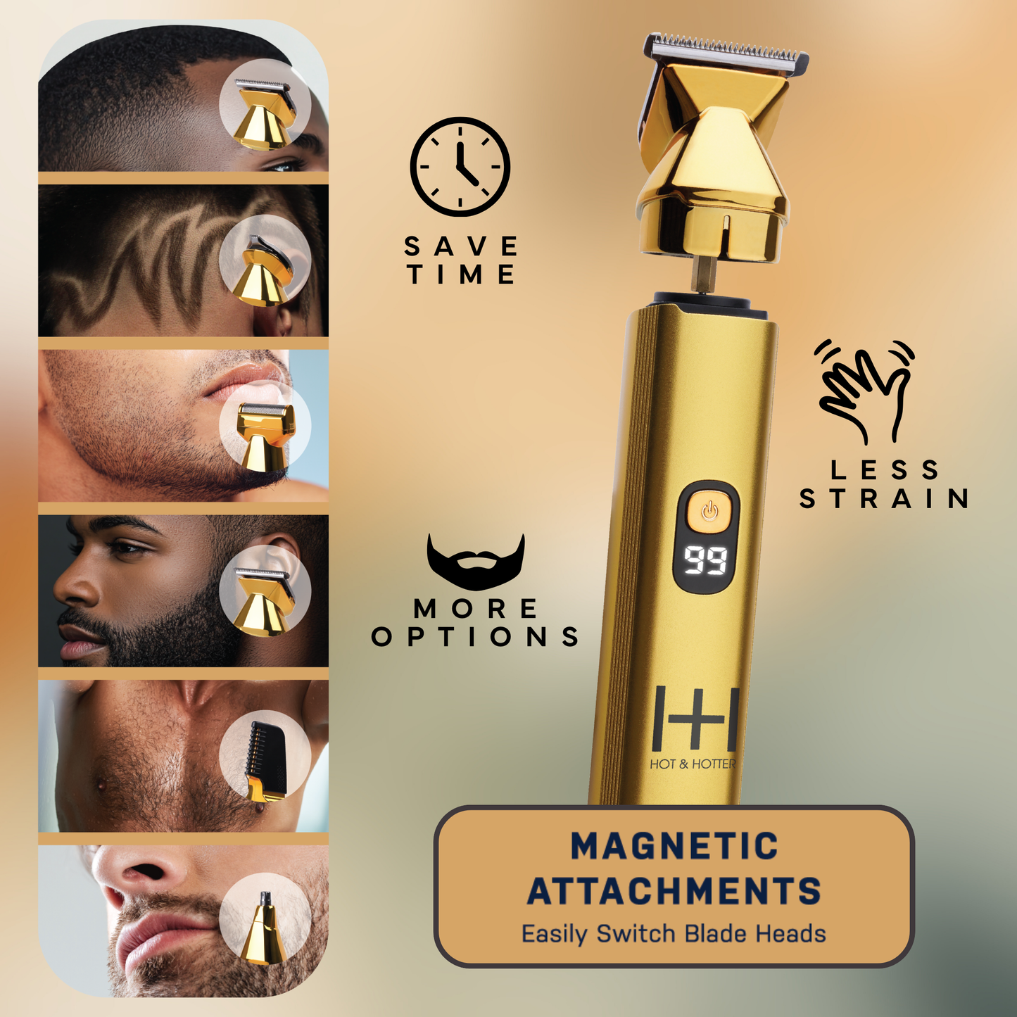 Hot & Hotter All-In-One Cordless Grooming Trimmer Kit, 1 Count, Gold Annie International, Inc.