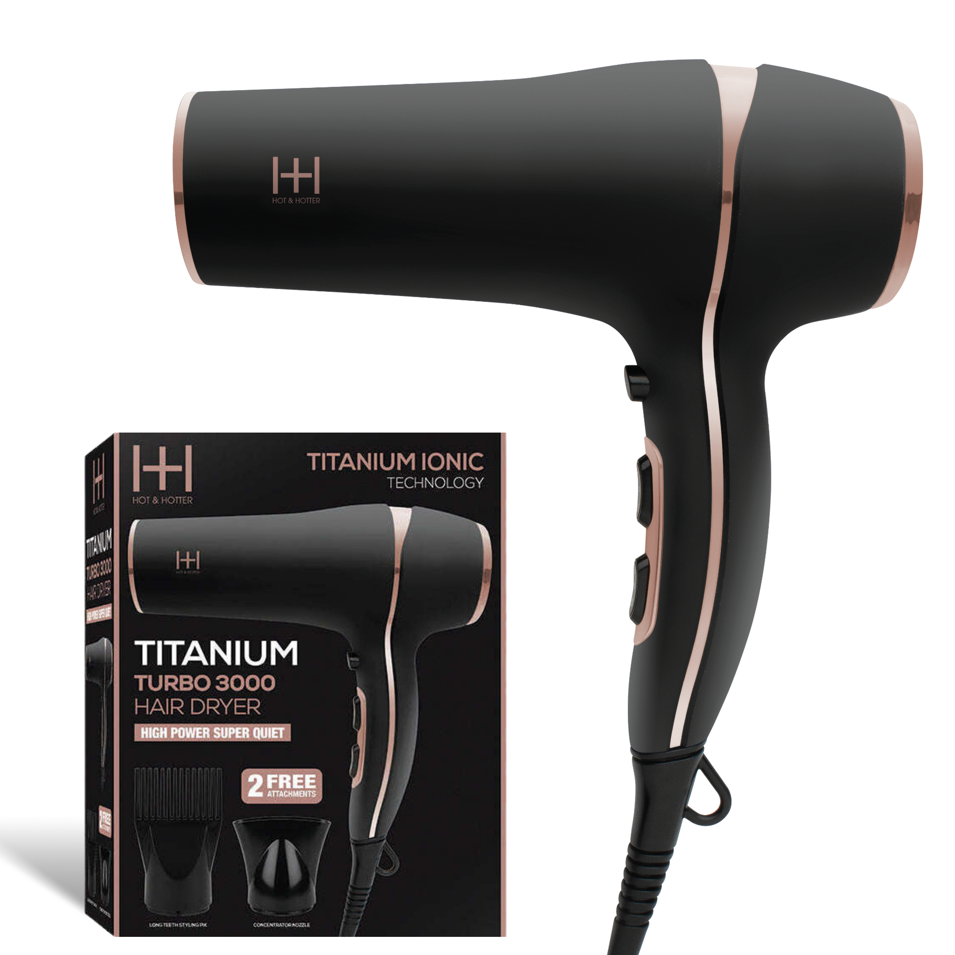 Hot & Hotter Titanium Turbo 3000 Hair Dryer, 1 Count, Black Annie International, Inc.