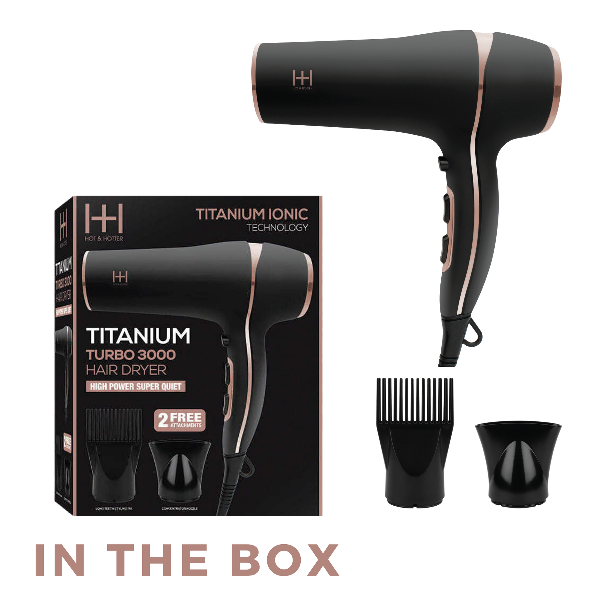 Hot & Hotter Titanium Turbo 3000 Hair Dryer, 1 Count, Black Annie International, Inc.