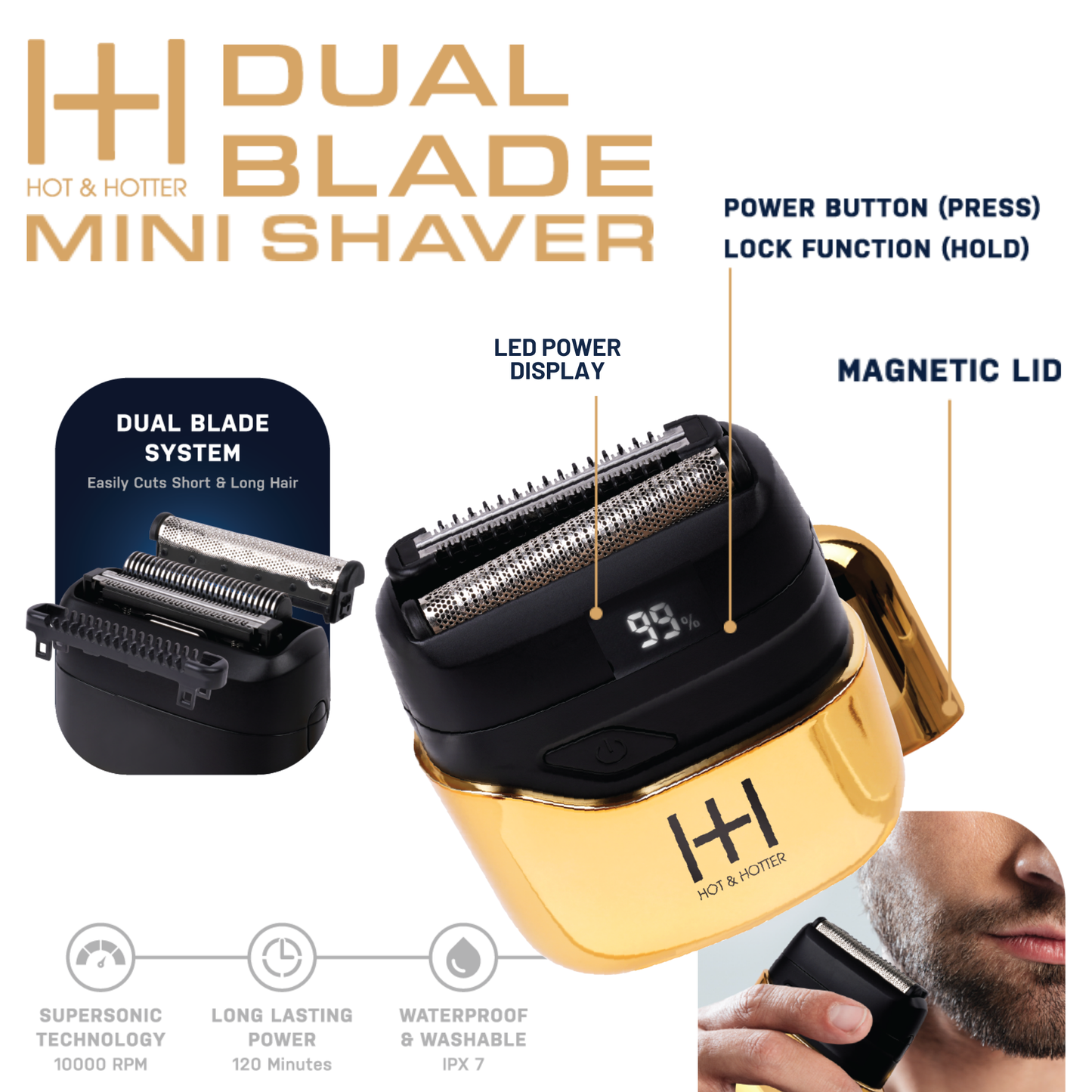 Hot & Hotter Dual Blade Mini Shaver, 1 Count Foil Electric Razor, Gold Annie International, Inc.