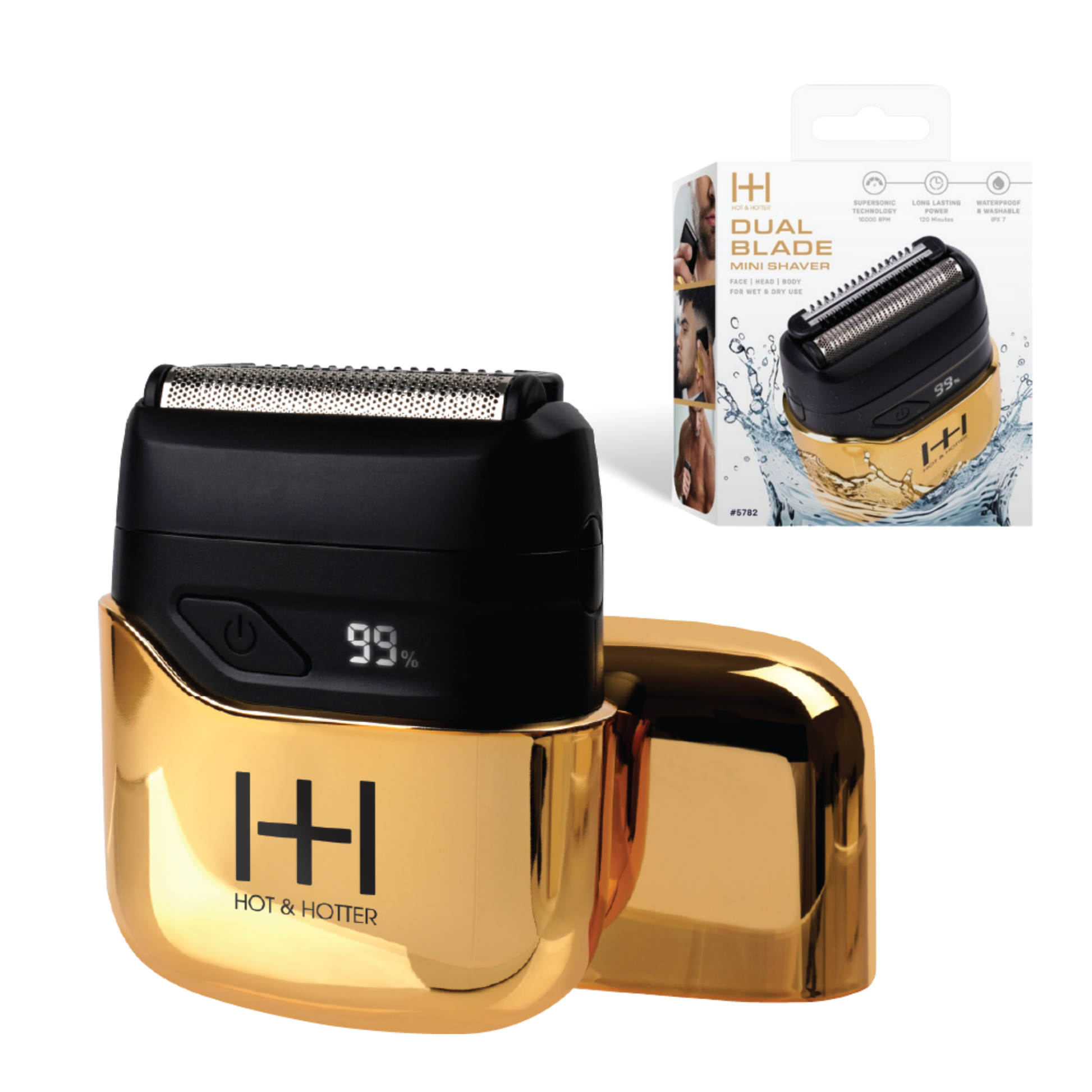 Hot & Hotter Dual Blade Mini Shaver, 1 Count Foil Electric Razor, Gold Annie International, Inc.