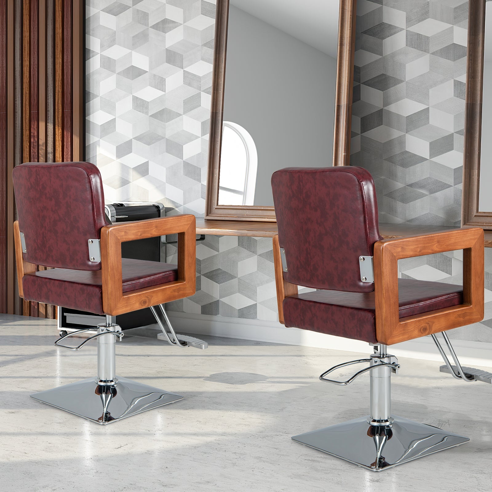 Hydraulic Barber Chair Salon Chair for Hair Stylist with 360 Degrees Swivel-Red DirectDeals