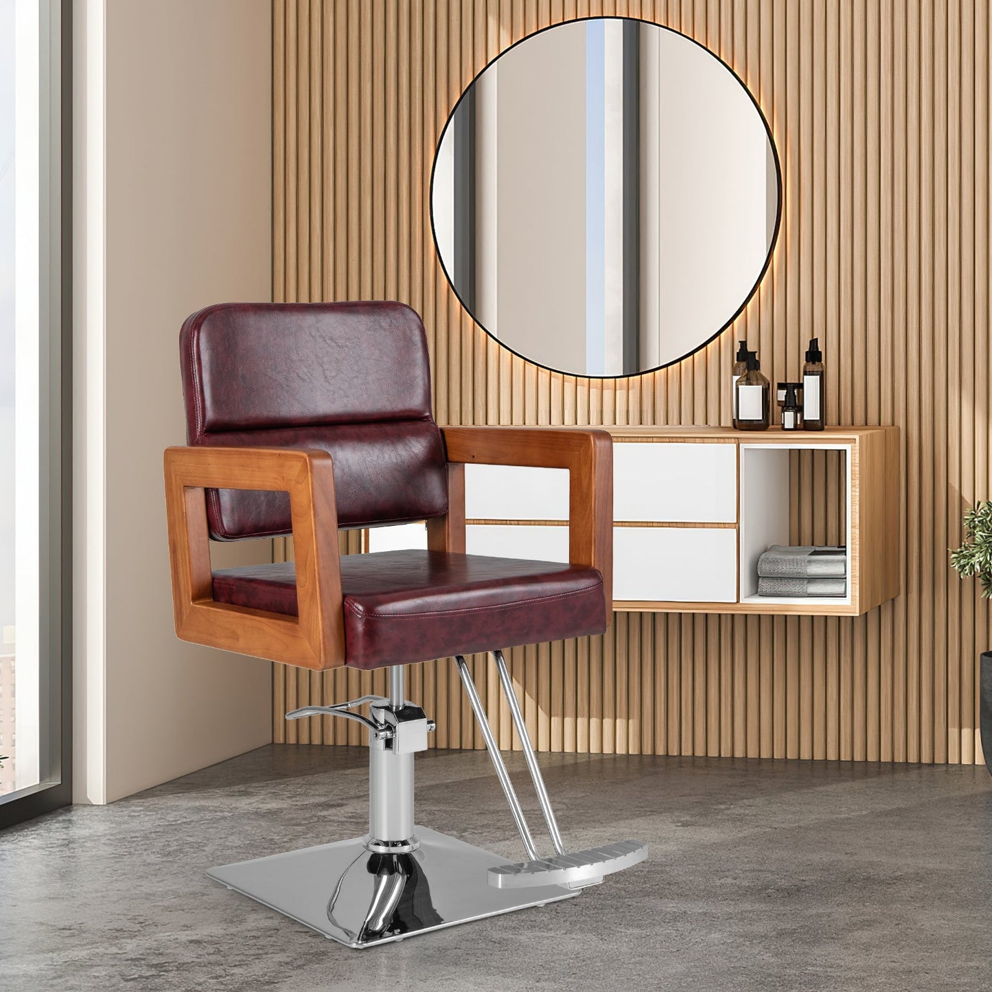 Hydraulic Barber Chair Salon Chair for Hair Stylist with 360 Degrees Swivel-Red DirectDeals