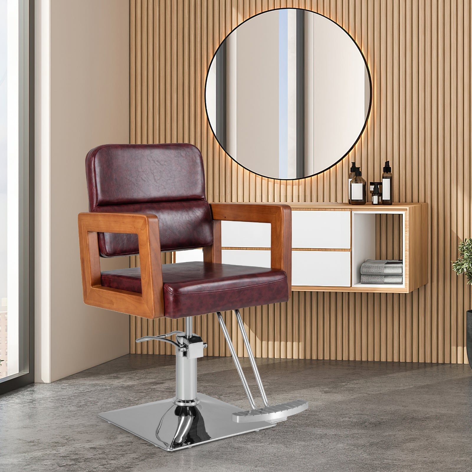 Hydraulic Barber Chair Salon Chair for Hair Stylist with 360 Degrees Swivel-Red DirectDeals