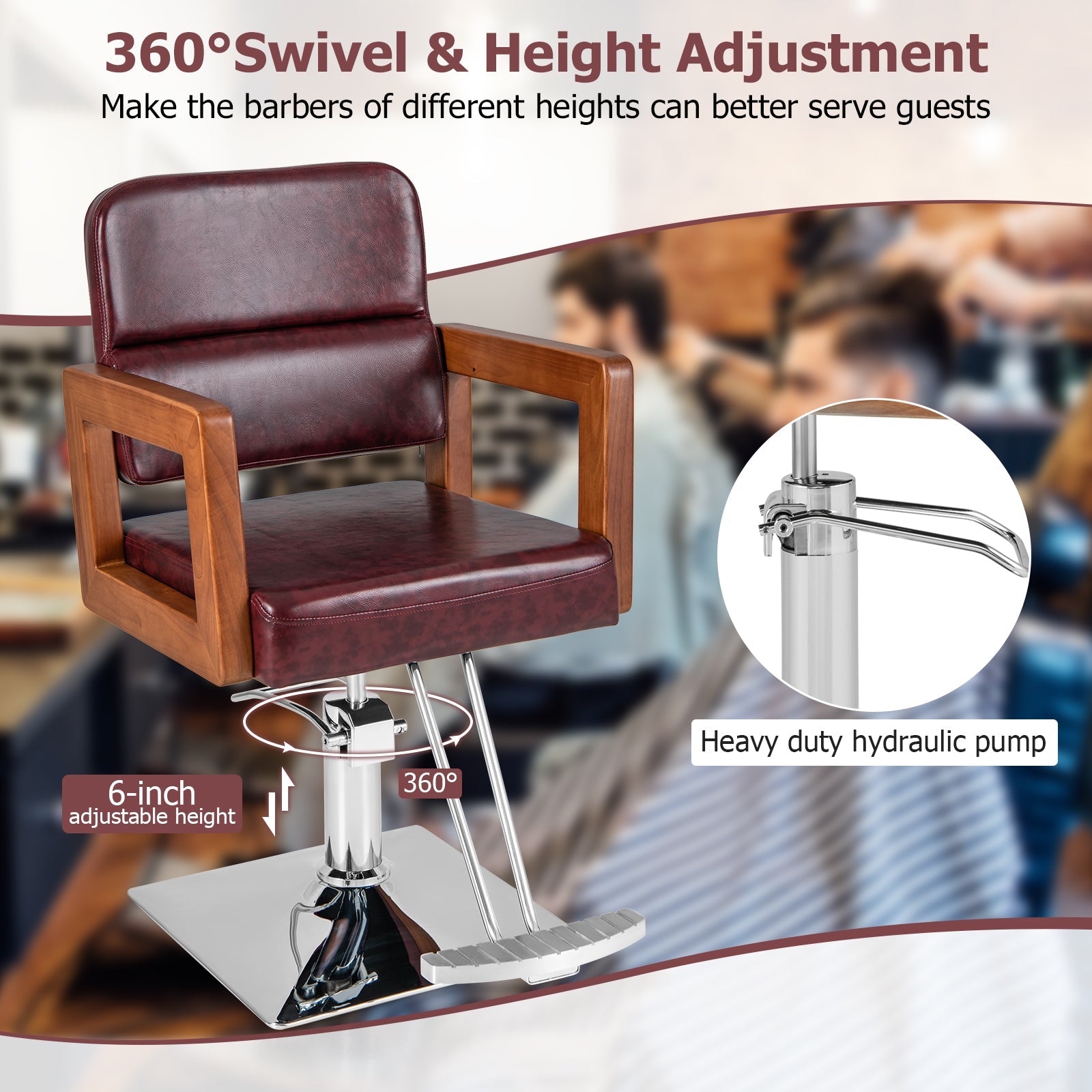 Hydraulic Barber Chair Salon Chair for Hair Stylist with 360 Degrees Swivel-Red DirectDeals