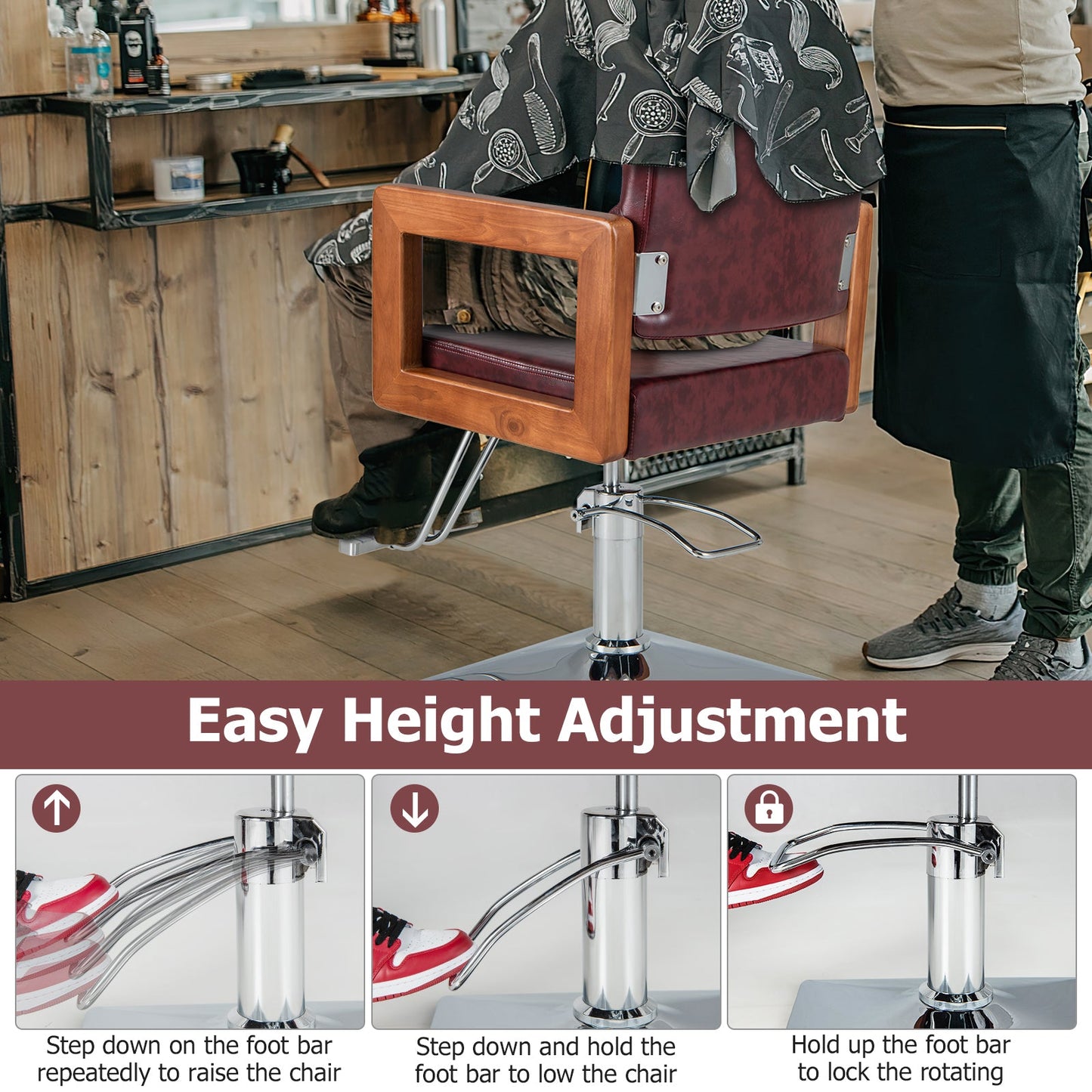 Hydraulic Barber Chair Salon Chair for Hair Stylist with 360 Degrees Swivel-Red DirectDeals
