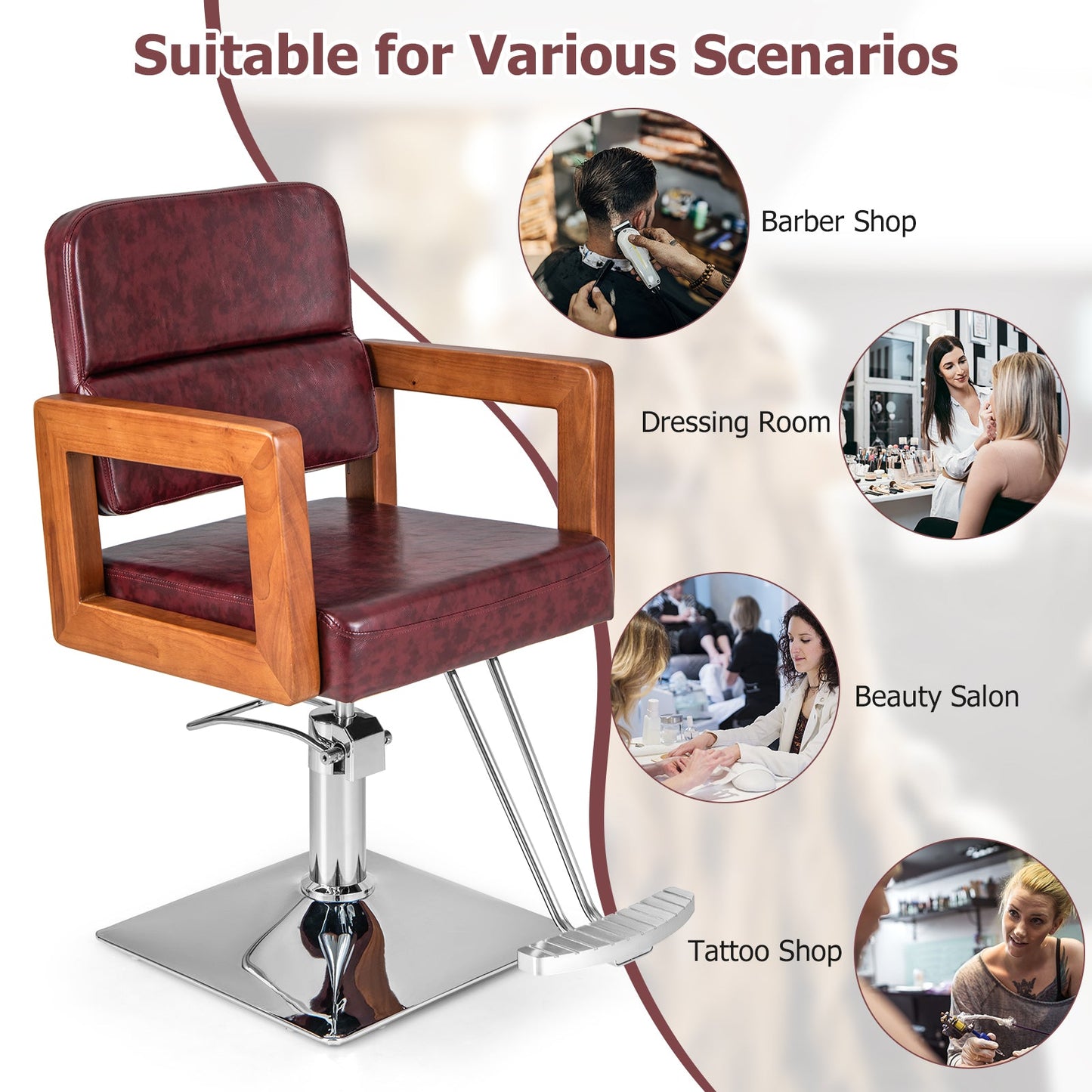 Hydraulic Barber Chair Salon Chair for Hair Stylist with 360 Degrees Swivel-Red DirectDeals