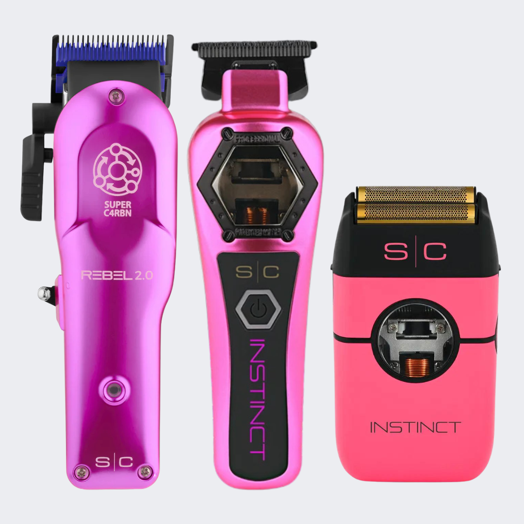 StyleCraft Rebel 2.0 Clipper, Instinct Metal Trimmer with FREE Instinct Metal Foil Shaver Pink Certified Clippers