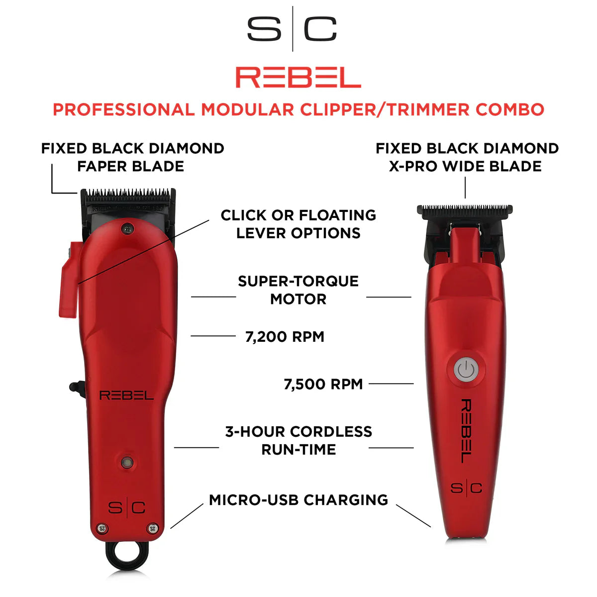StyleCraft Rebel Clipper & Trimmer Red Combo The Barber Plug