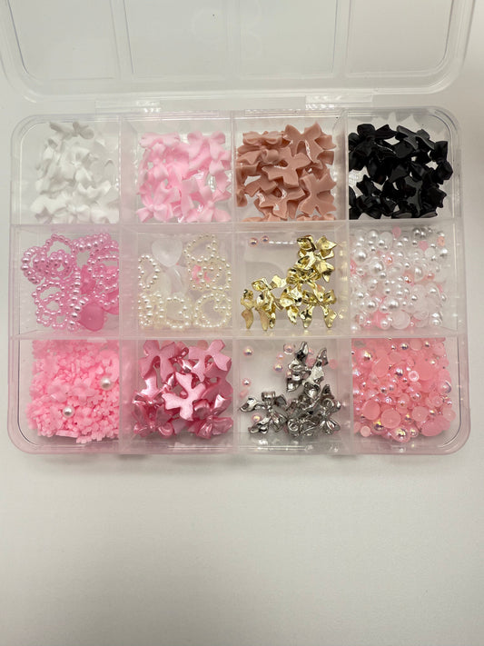 Bows-Heart-Pearls 3D Nail Art