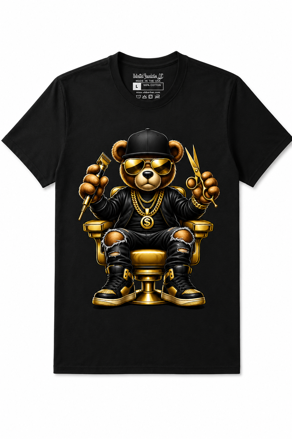 Gold Graffiti Barber Bear Unlimited Boundaries Barber and Beauty Supply
